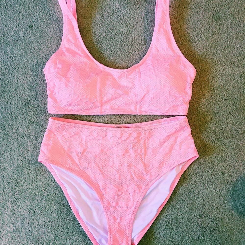 Coral High-Waisted Bikini Set